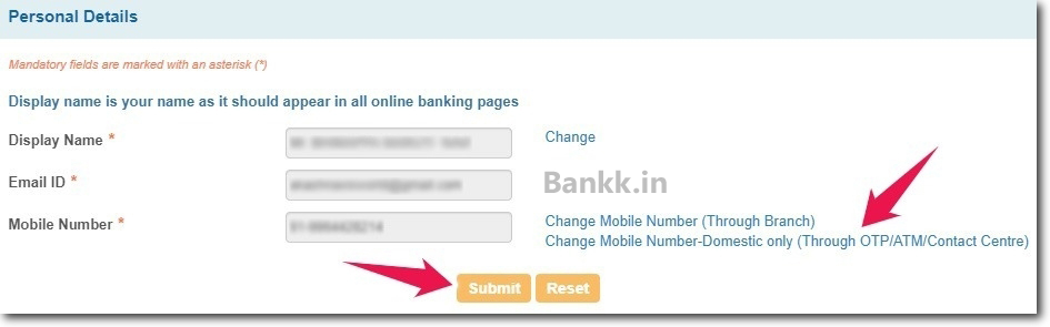 Click on "Change Mobile Number-Domestic only"