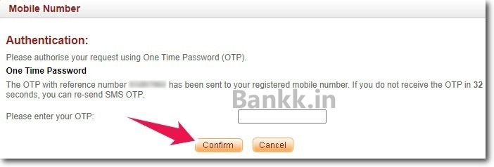Enter the received OTP and click on the "Submit" button