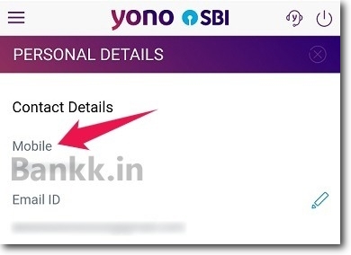 Registered Mobile Number Displayed in SBI YONO App