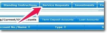 Click on Service Requests of Bank of Maharashtra