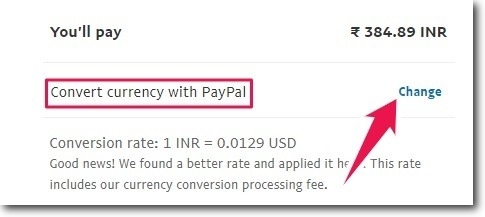 Example of "Convert Currency with PayPal"