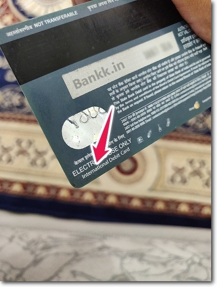 Example of Debit Card on Which "International Debit Card" is mentioned