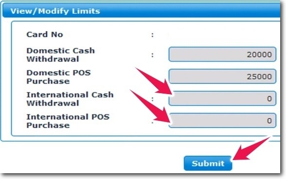 Enter Your New Limits and Click on Submit Button