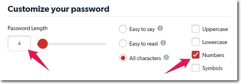 Set the PIN preferences in Password Generator