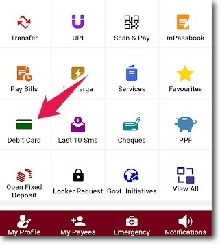 Tap on Debit Card in PNB Mobile Banking App