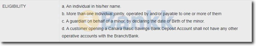 Eligibility for Canara Bank Zero Balance Account
